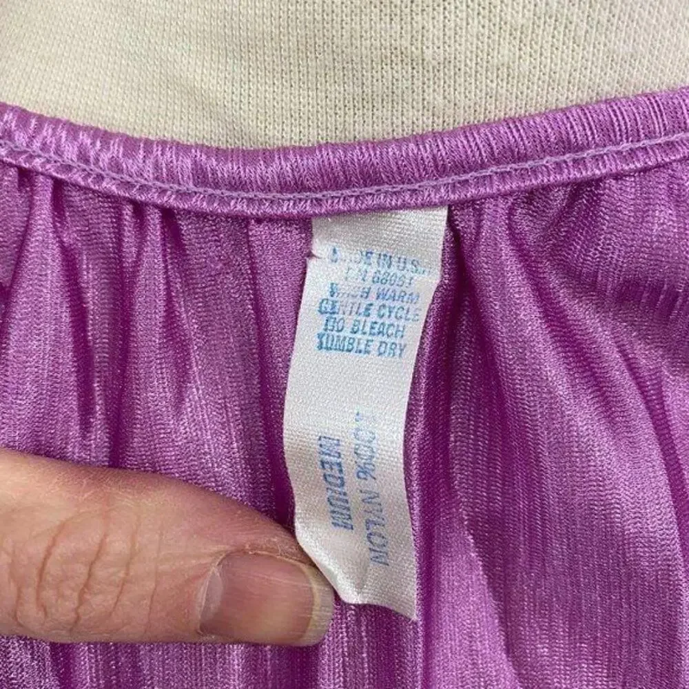 Vintage Shiny Nylon Short Sleeve Sleep Top Purple Womens Size Medium Dead Stock